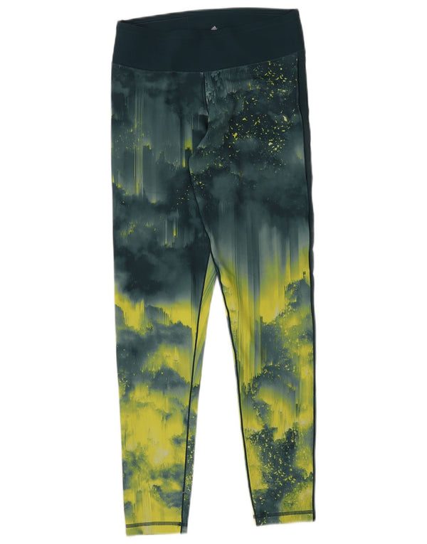 Adidas Womens Climalite Leggings UK 8/10 Small Green Tie Dye