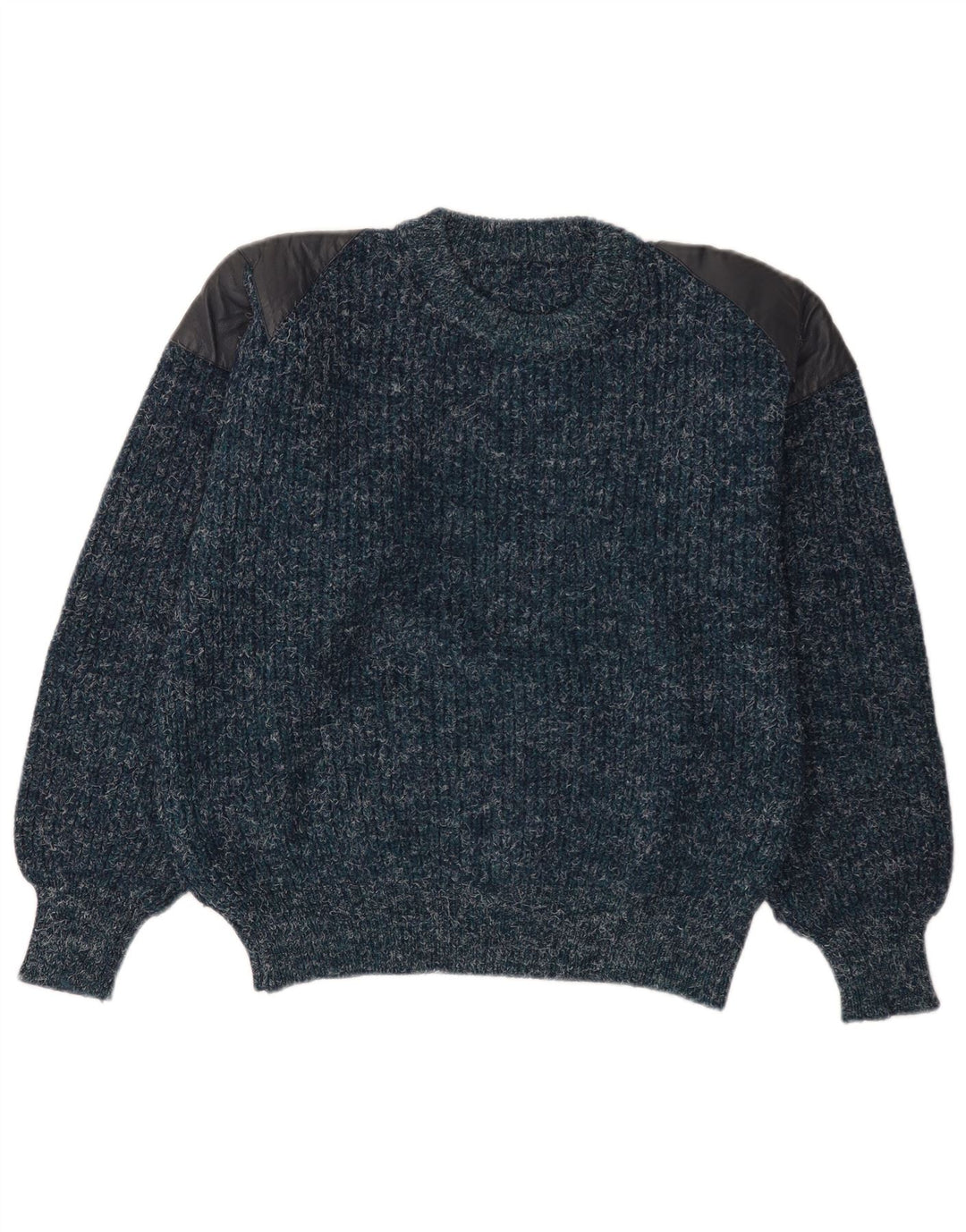 Vintage trøje med rund hals til mænd Medium marineblå flækket uld