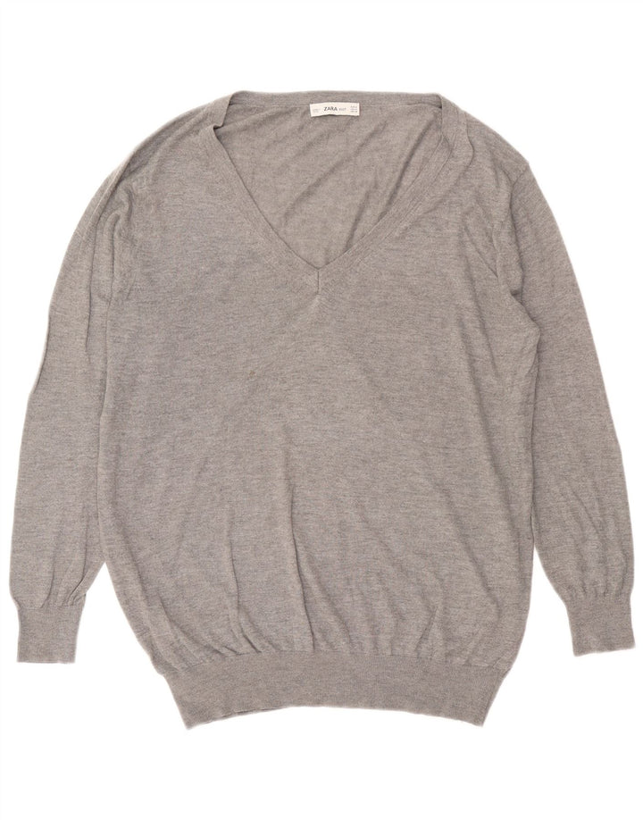 Zara Dame Oversized V-hals sweater UK 14 Medium Grey