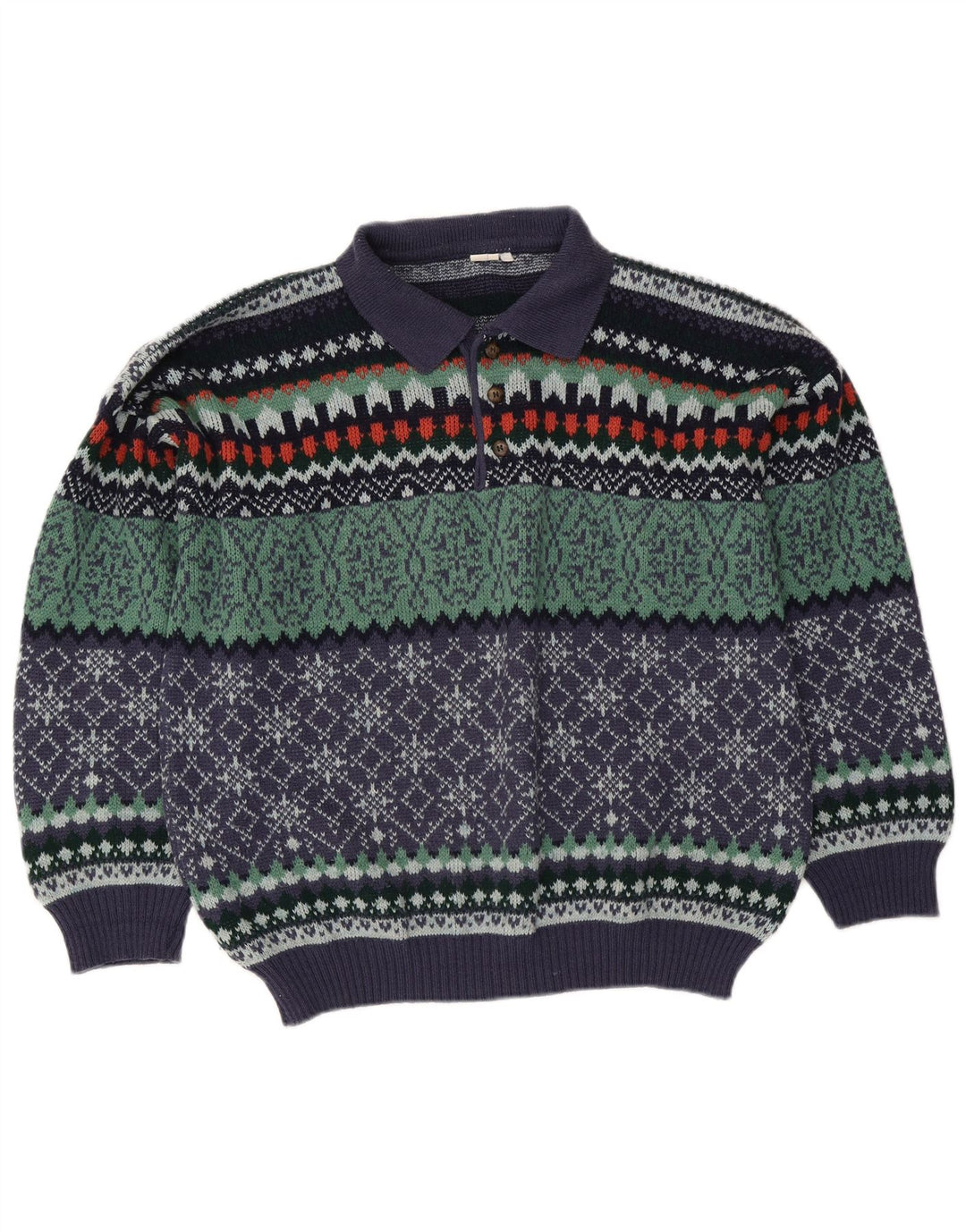 Vintage Herre Polo Neck Jumper Sweater IT 50 Medium Multicolored Fair Isle