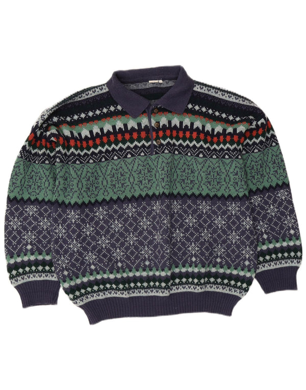 Vintage Herre Polo Neck Jumper Sweater IT 50 Medium Multicolored Fair Isle