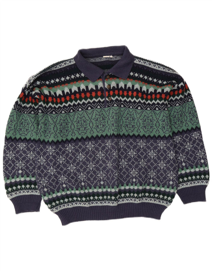 Vintage Herre Polo Neck Jumper Sweater IT 50 Medium Multicolored Fair Isle