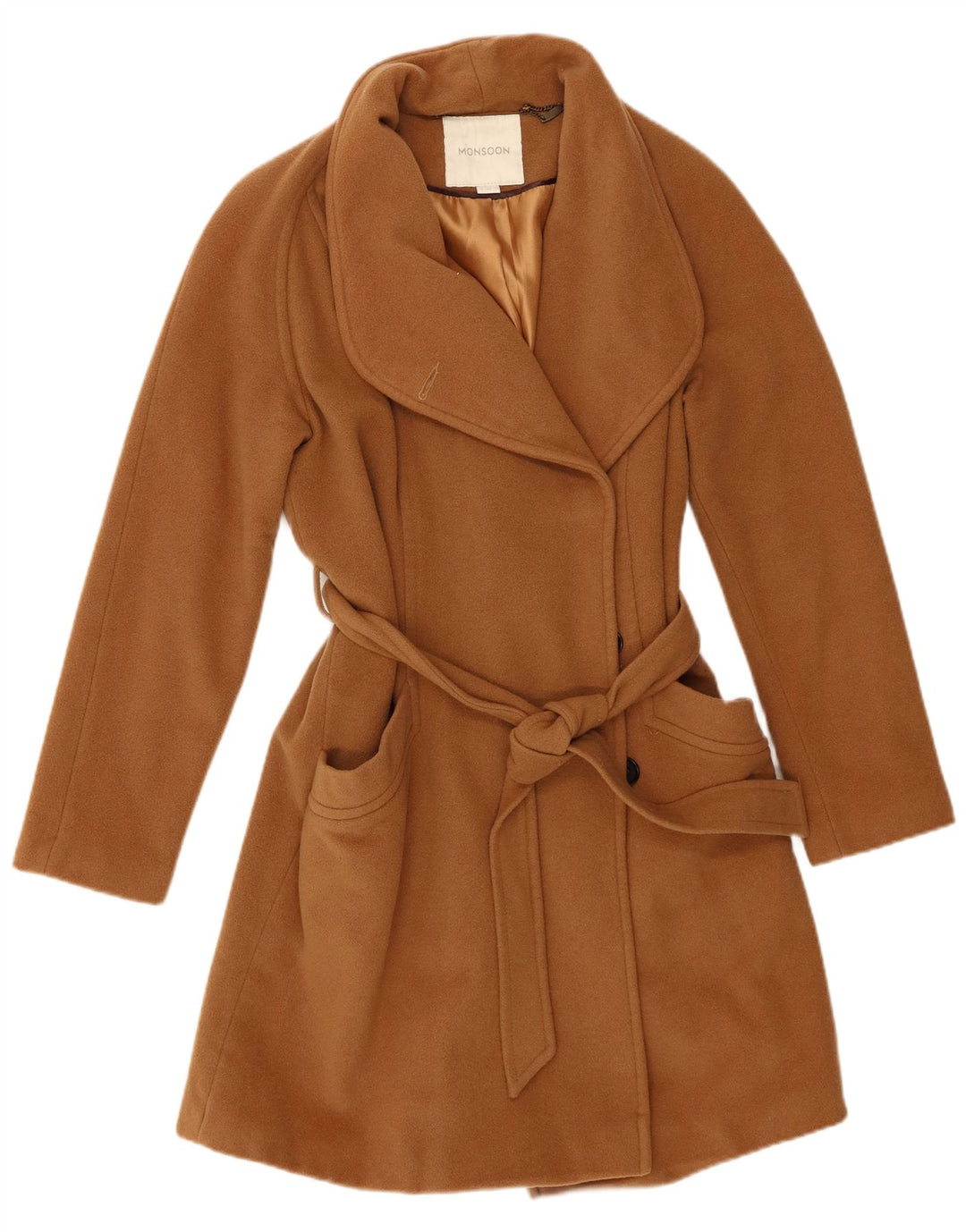 Monsoon Dame Overfrakke UK 14 Medium Brun Uld