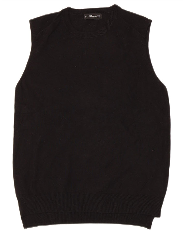 Zara Dame Vest Tank Top UK 14 Stor Sort Viscose
