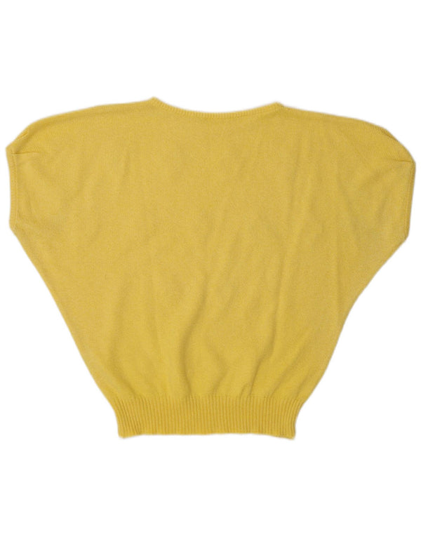 Vintage Dame Kortærmet Boat Neck Jumper Sweater UK 16 Stor Gul