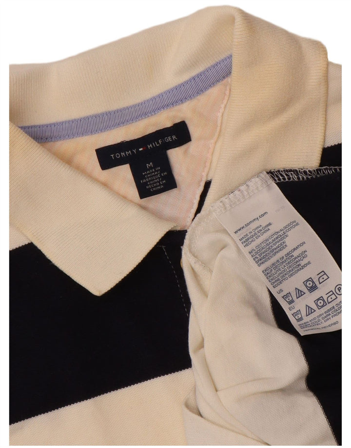 TOMMY HILFIGER Dame poloshirt UK 12 Medium Off White Stribet bomuld
