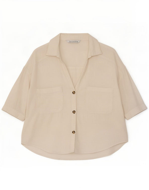 Zara Womens 3/4 Sleeve Shirt UK 14 Medium White Linen