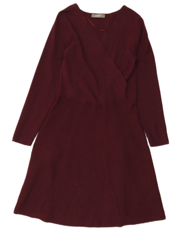 Oasis Dame Langærmet Jumper Dress UK 8 Small Burgundy Viscose