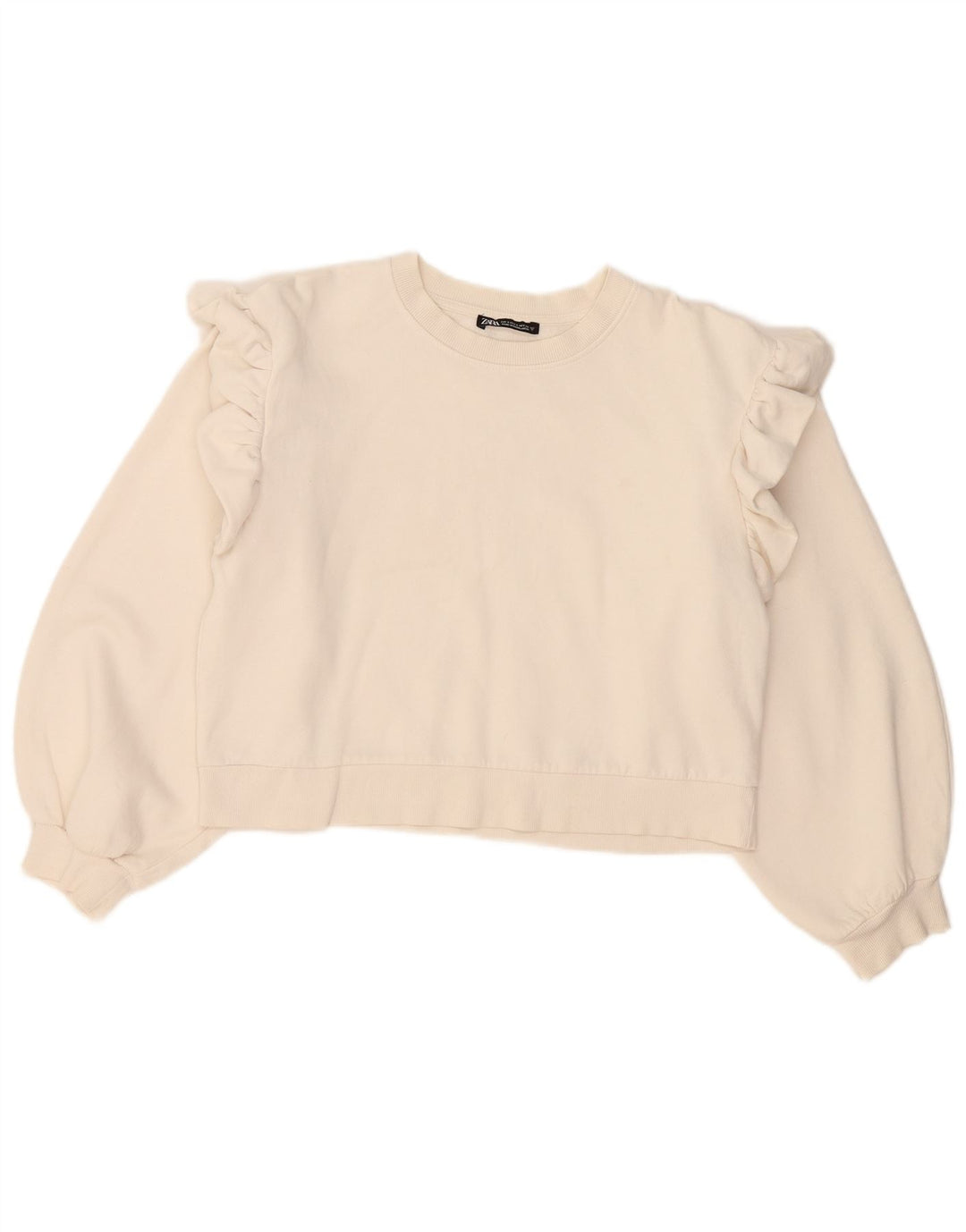 Zara Womens Crop Oversized Sweatshirt Jumper UK 10 Small White Bomuld