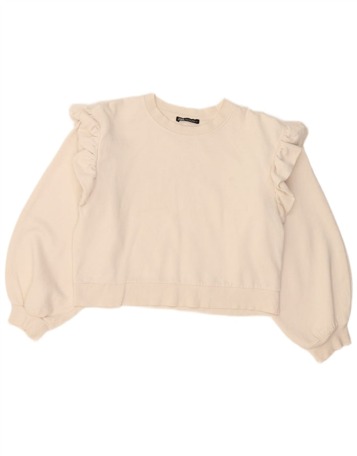 Zara Womens Crop Oversized Sweatshirt Jumper UK 10 Small White Bomuld