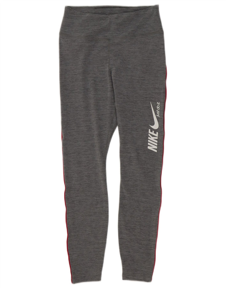 Nike Dame Dri Fit Grafiske Leggings UK 10 Small Grå Polyester
