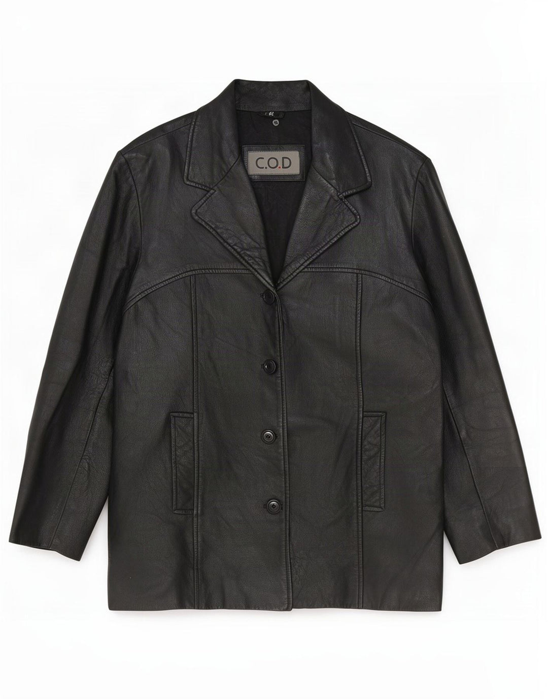 Vintage dame 4-knaps læder blazerjakke EU 42 Large Black