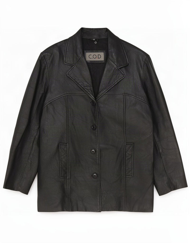 Vintage dame 4-knaps læder blazerjakke EU 42 Large Black