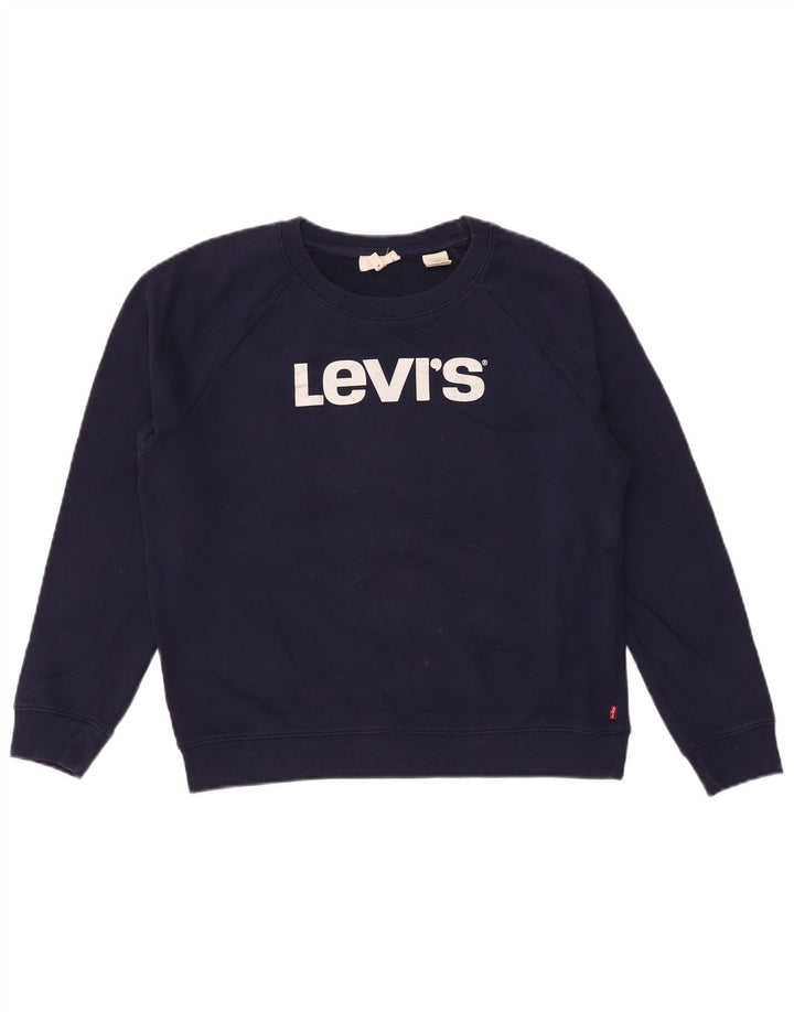 Levi's Dame Grafisk Oversized Sweatshirt Jumper UK 10 Small Navy Blue