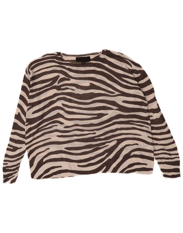 Zara Dame Loose Fit Bluse Top UK 14 Medium Brown Animal Print