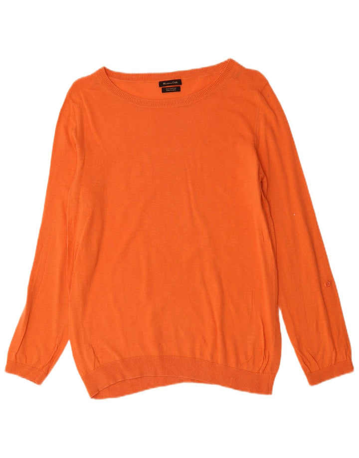 MASSIMO DUTTI Dame Boat Neck Jumper Sweater UK 14 Medium Orange Silke