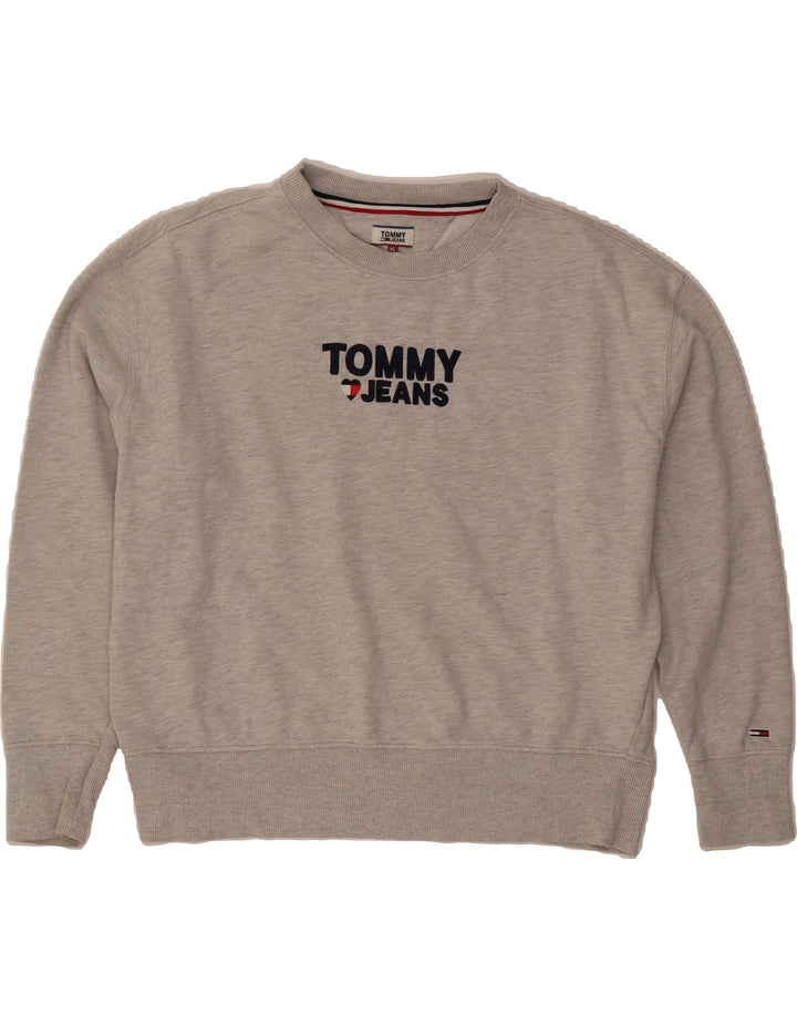 TOMMY HILFIGER Womens Oversized Graphic Sweatshirt Jumper UK 18 XL Grey Vintage Tommy Hilfiger and Second-Hand Tommy Hilfiger from Messina Hembry 