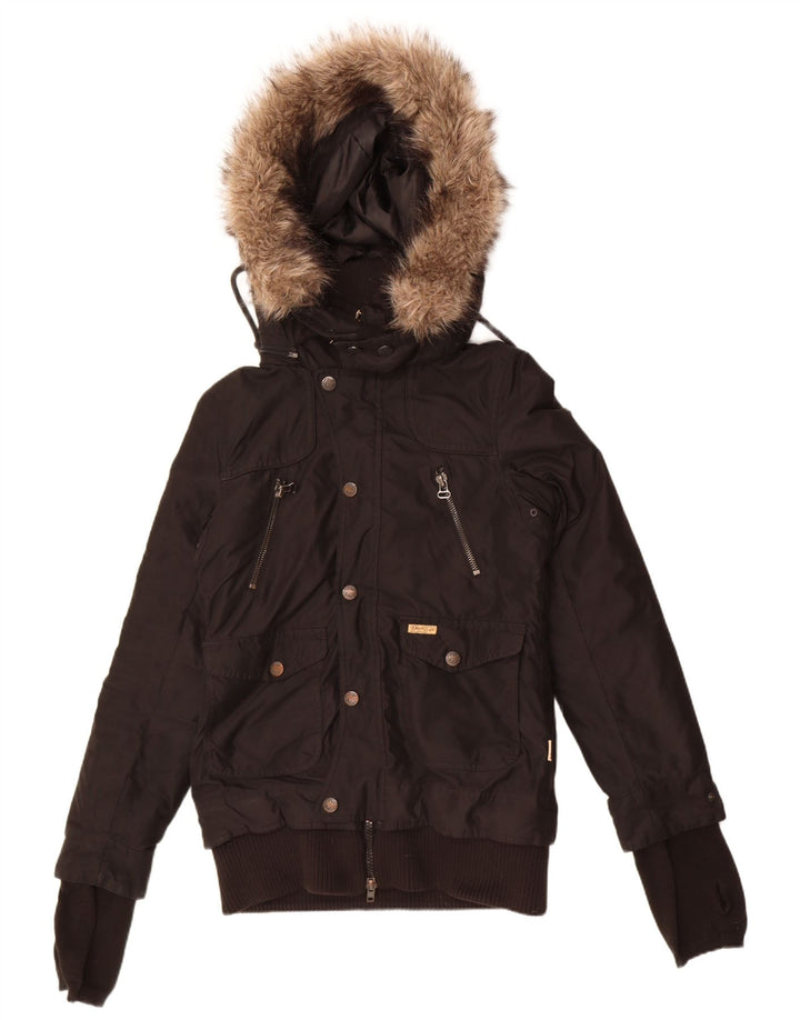 KHUJO Bomberjakke med hætte til kvinder UK 14 Medium Sort Polyester