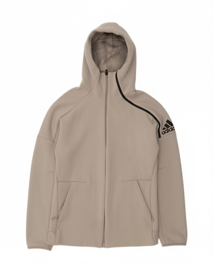 ADIDAS Mens Graphic Zip Hoodie Sweater Medium Grey Cotton Vintage Adidas and Second-Hand Adidas from Messina Hembry 
