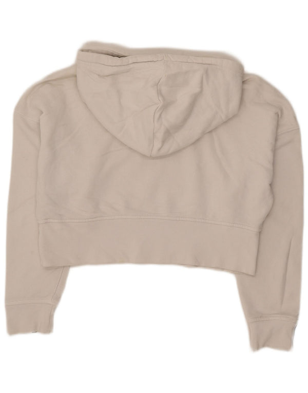 Adidas Womens Crop Graphic Oversized Hoodie Jumper UK 4 XS Hvid Bomuld