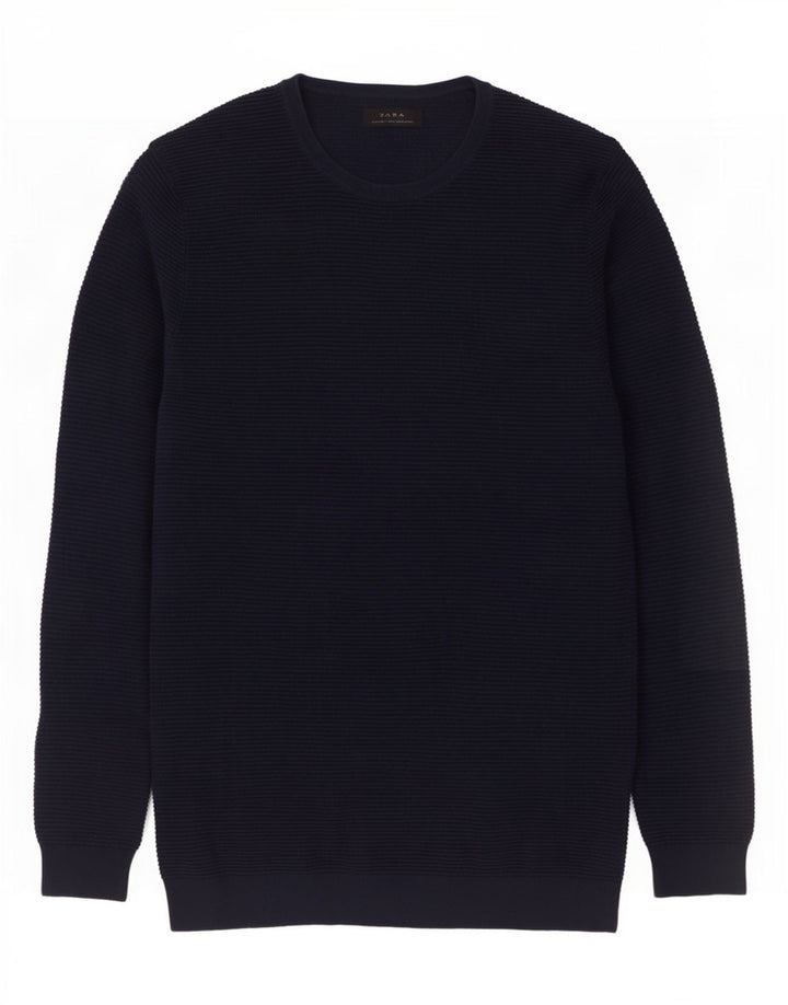 Zara Herre Crew Neck Jumper Sweater Large Navy Blue