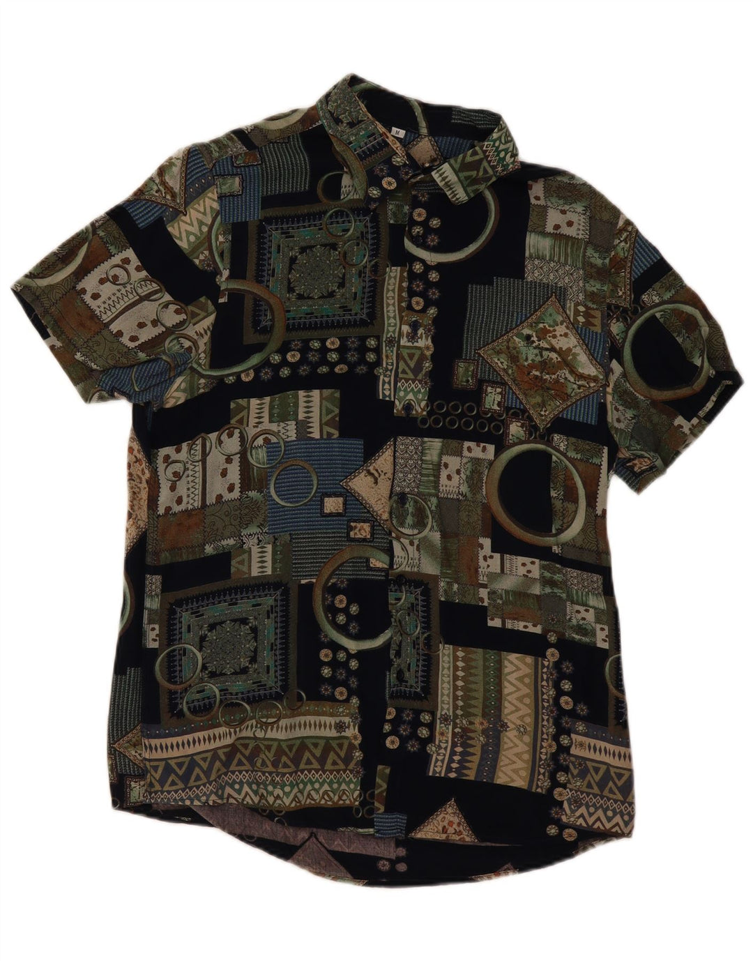 VINTAGE Kortærmet Herreskjorte Medium Sort Patchwork Viscose