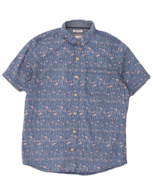 Fat Face Kortærmet Herre Klassisk Fit skjorte Medium Blue Floral Bomuld