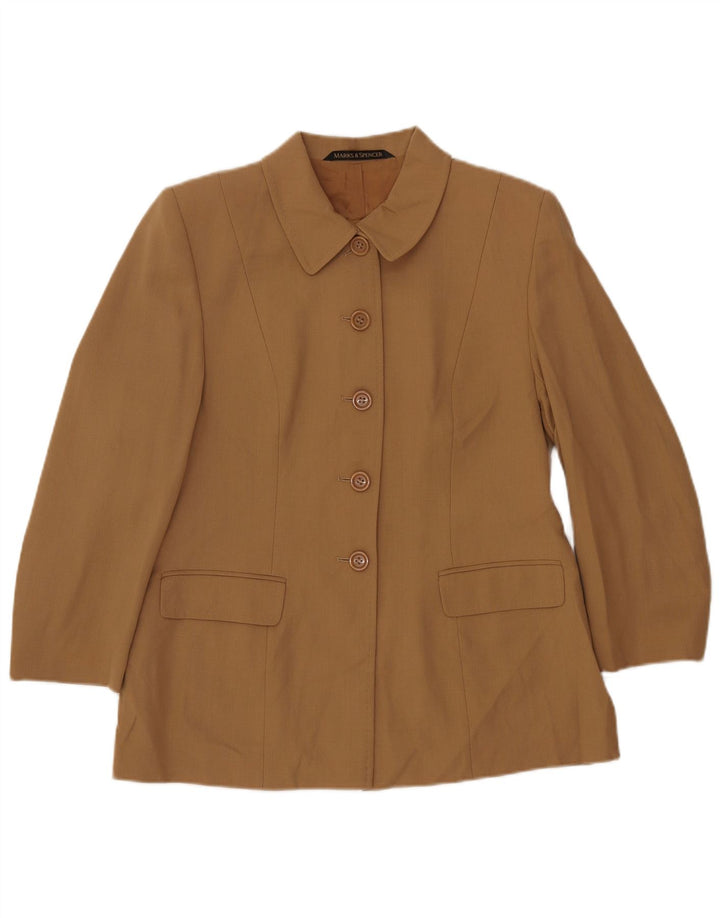 MARKS & SPENCER Dame 5-knaps blazerjakke UK 16 Stor beige uld