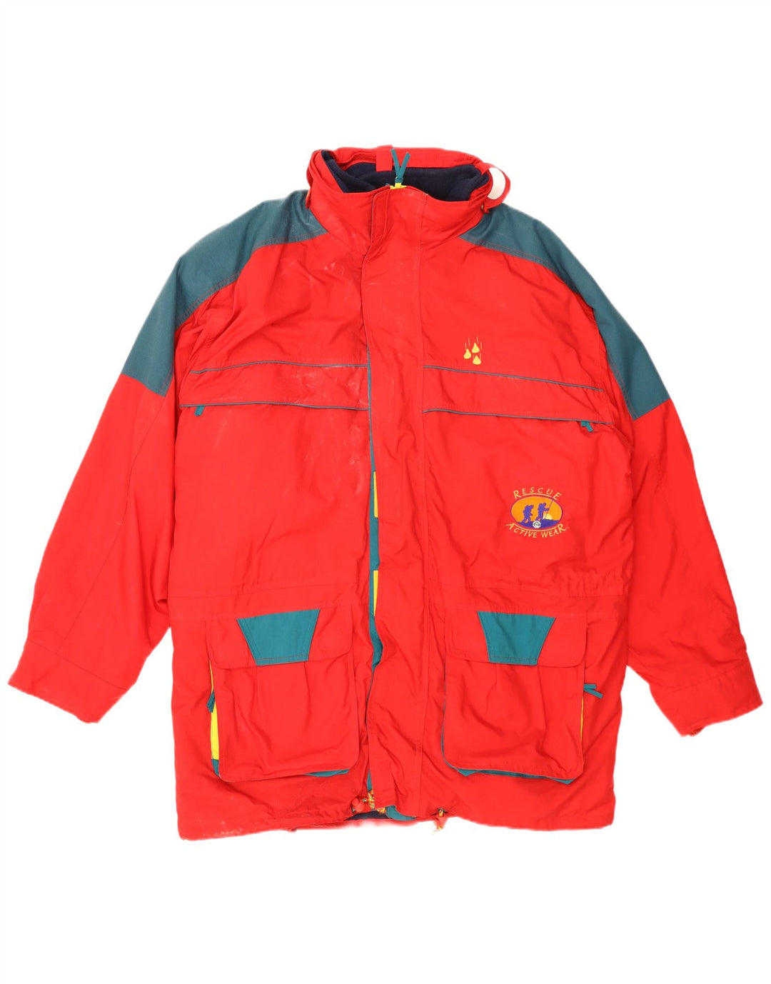 Vintage Skijakke med hætte til mænd UK 42 XL Rød Colourblock Polyester