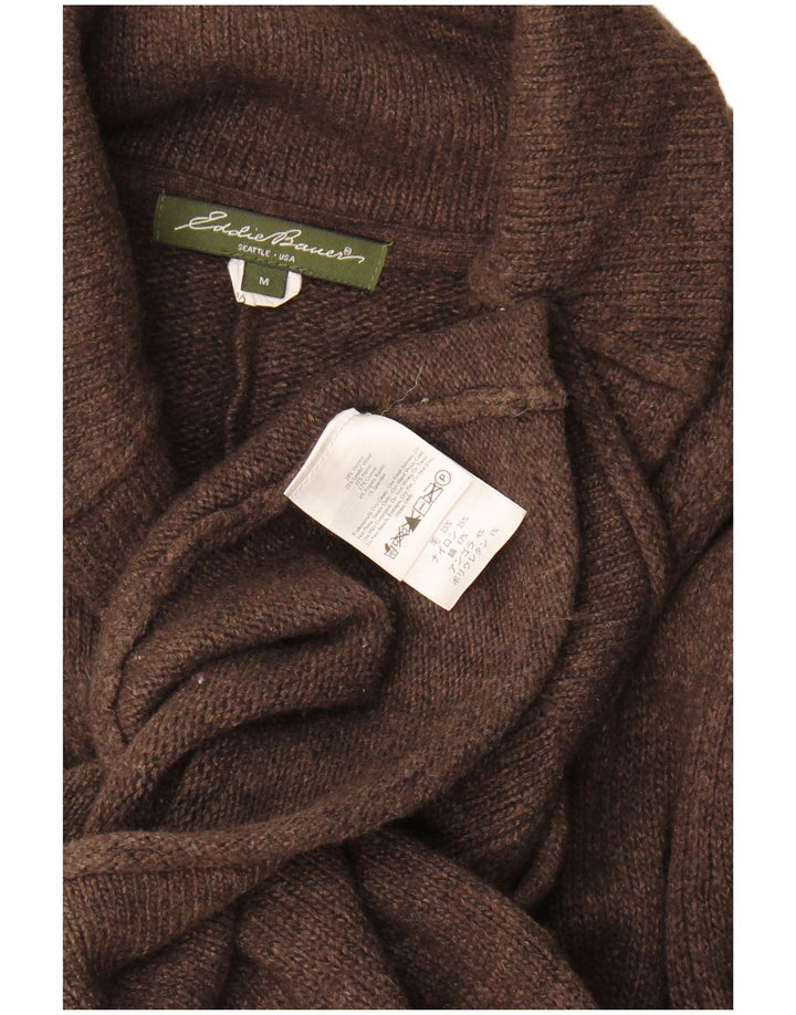 Eddie Bauer Dame Cardigan Sweater UK 12 Medium Brown Angora
