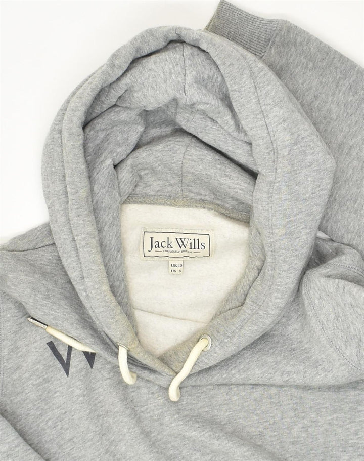 JACK WILLS Womens Graphic Hoodie Jumper UK 10 Small  Grey Polyester | Vintage Jack Wills | Thrift | Second-Hand Jack Wills | Used Clothing | Messina Hembry 