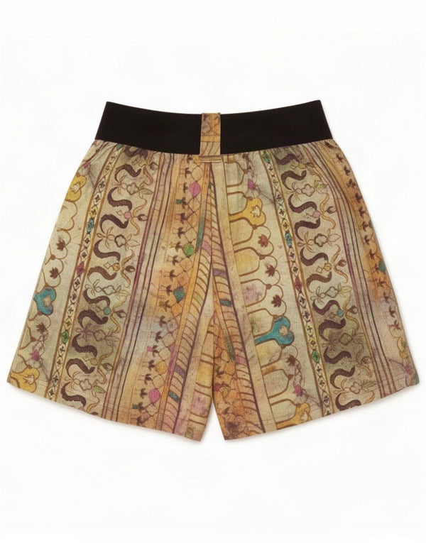 Vintage Kvinder abstrakt mønster Casual Shorts Medium W28 Beige Bomuld