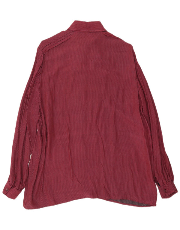 Vintage Dame Front Tie Shirt UK 16 Large Burgundy Pinstripe