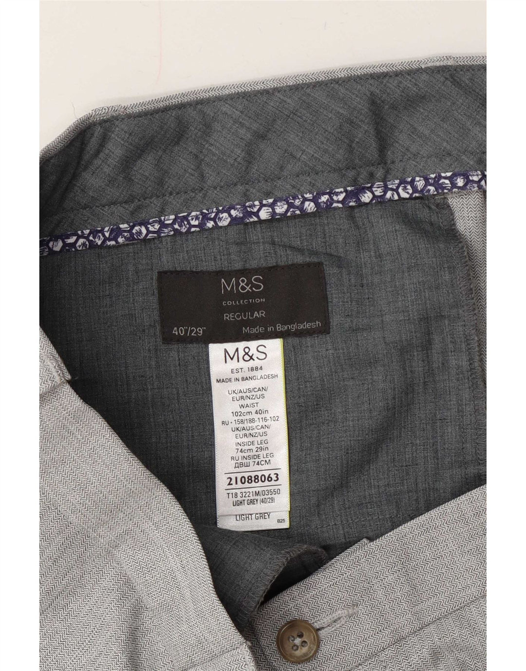 Marks & Spencer Herre Regular Casual Bukser W40 L29 Grå Polyester