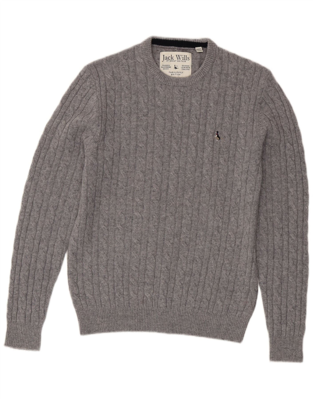 Jack Wills Herre Crew Neck Jumper Sweater UK 14 Medium Grey Merino Wool
