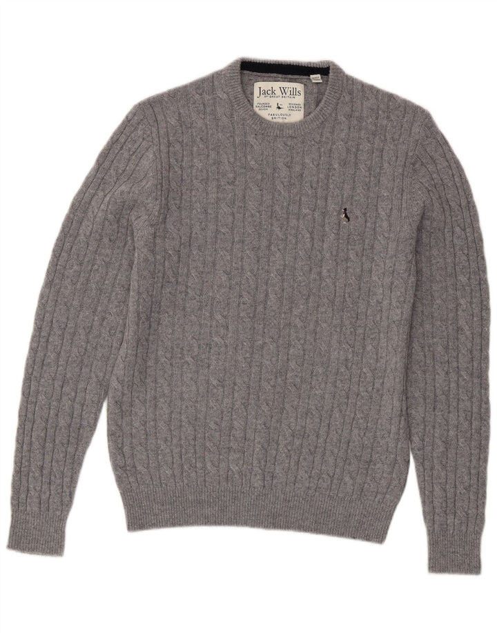 Jack Wills Herre Crew Neck Jumper Sweater UK 14 Medium Grey Merino Wool