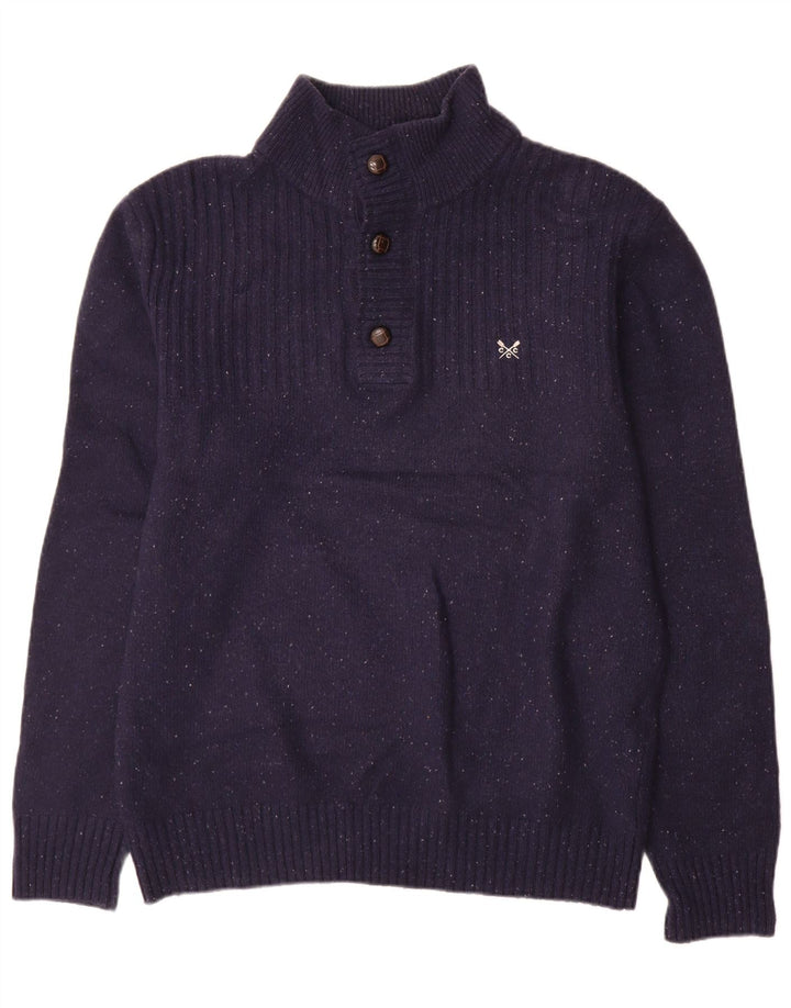 Besætningstøj Herre Button Neck Jumper Sweater XL Navy Blue Flecked