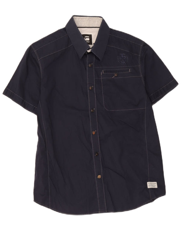 G-Star Mens Short Sleeve Shirt Large Navy Blue Cotton