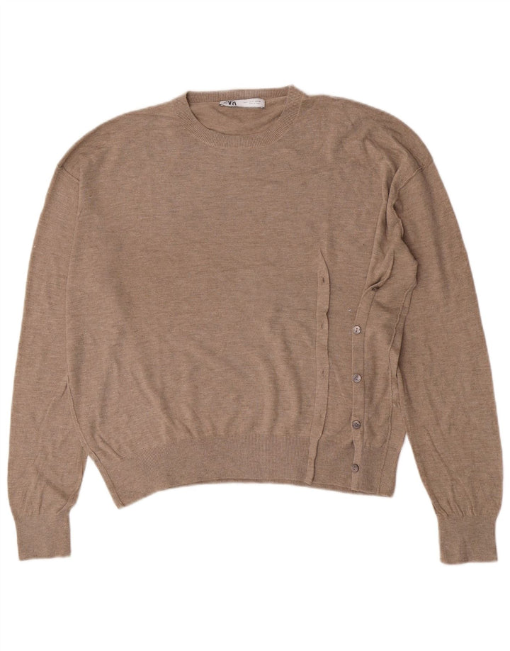 Zara Dame Oversized Crew Neck Jumper Sweater UK 10 Small Beige Polyester