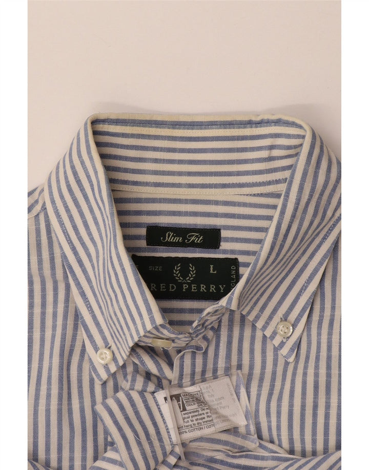 Fred Perry Herre Slim Fit skjorte Stor blå stribet bomuld
