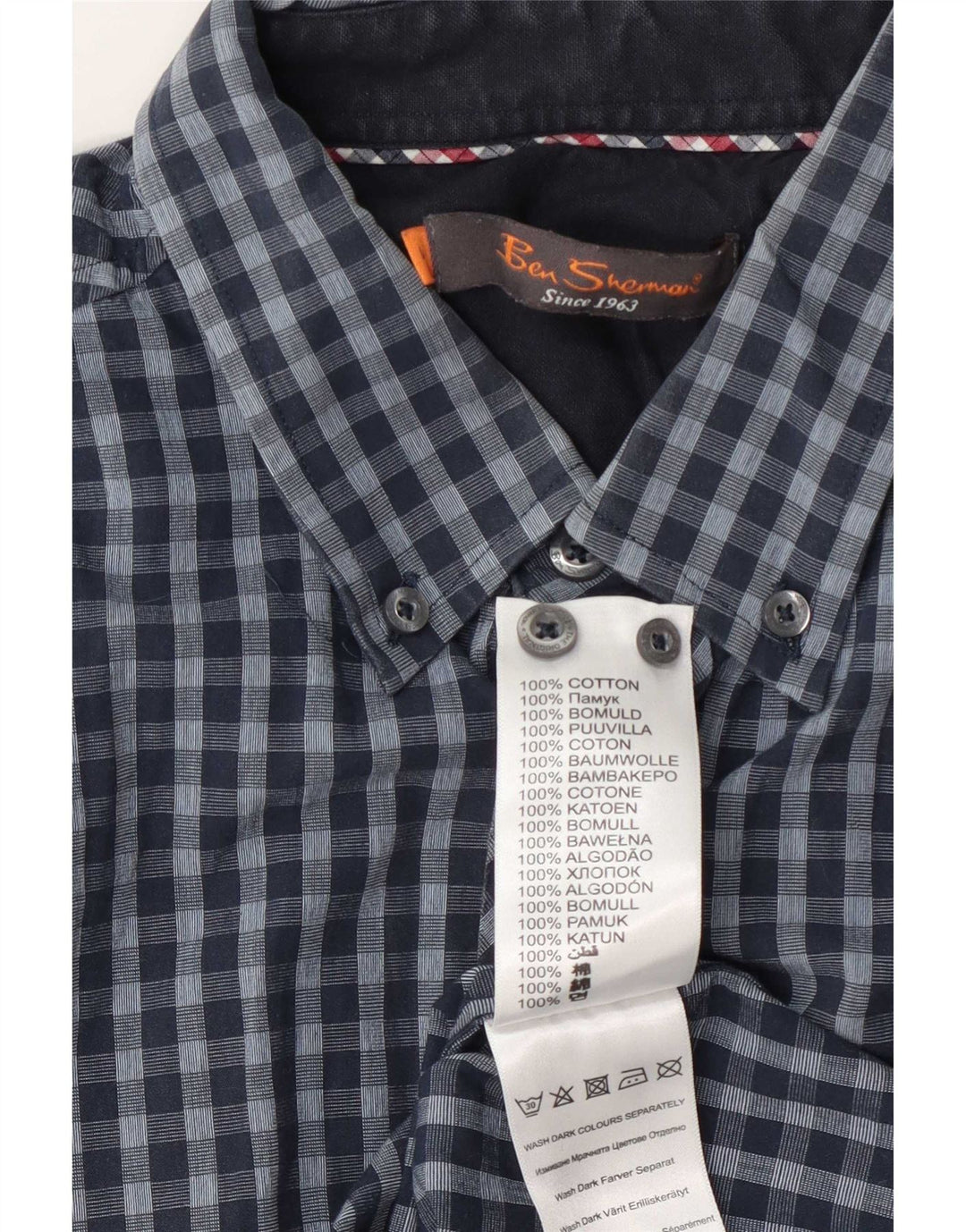 Ben Sherman herreskjorte stor marineblå Gingham bomuld