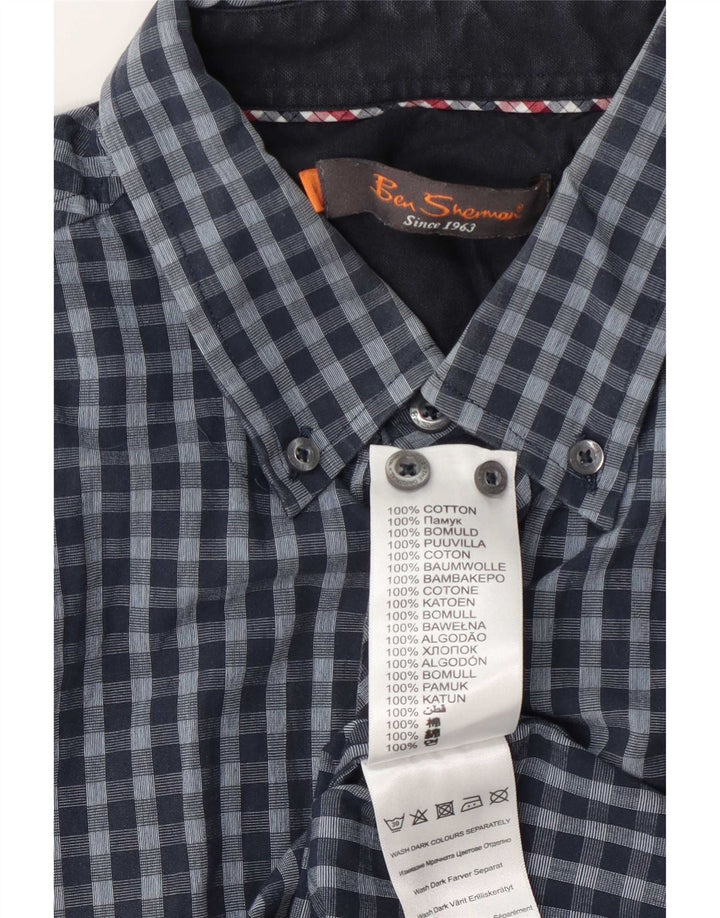 Ben Sherman herreskjorte stor marineblå Gingham bomuld