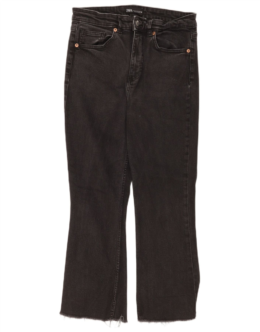 Zara Dame Crop Bootcut Jeans EU 42 Large W32 L24 Sort