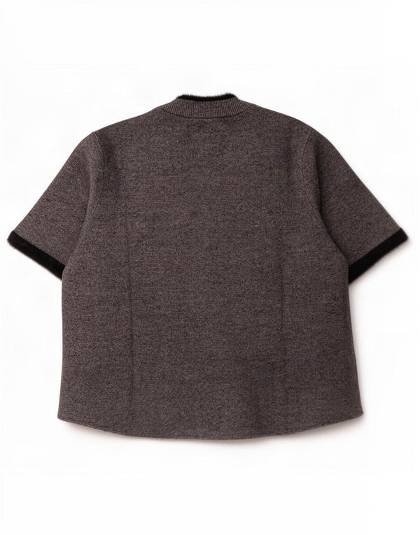 Zara Womens Crop Kortærmet Jumper Sweater med rund hals UK 12 Medium Grey