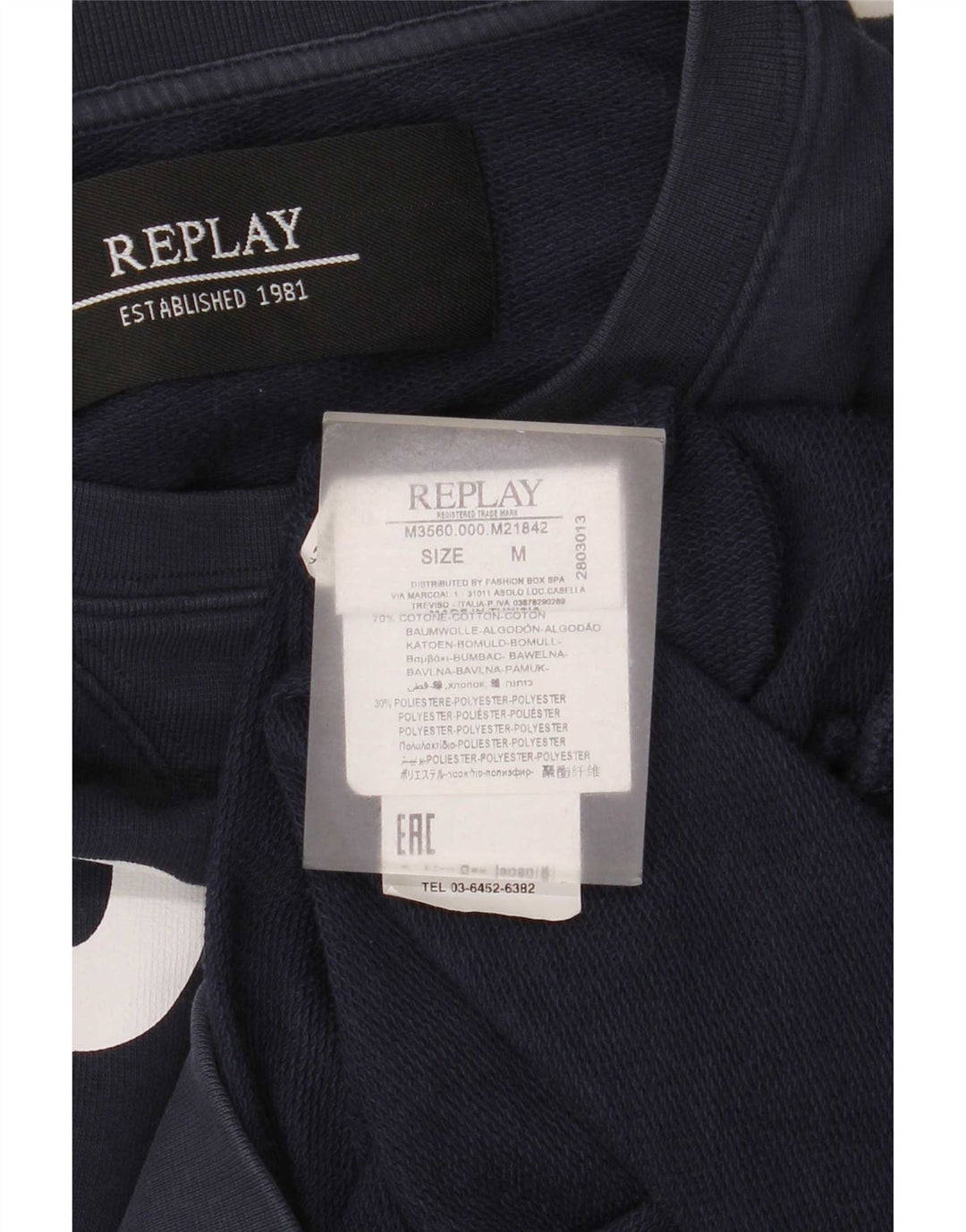 Replay Herre Grafisk Sweatshirt Jumper Medium Navyblå Bomuld