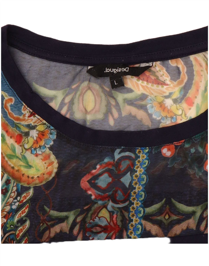 Desigual Dame T-Shirt Top UK 16 Large Navy Blue Floral