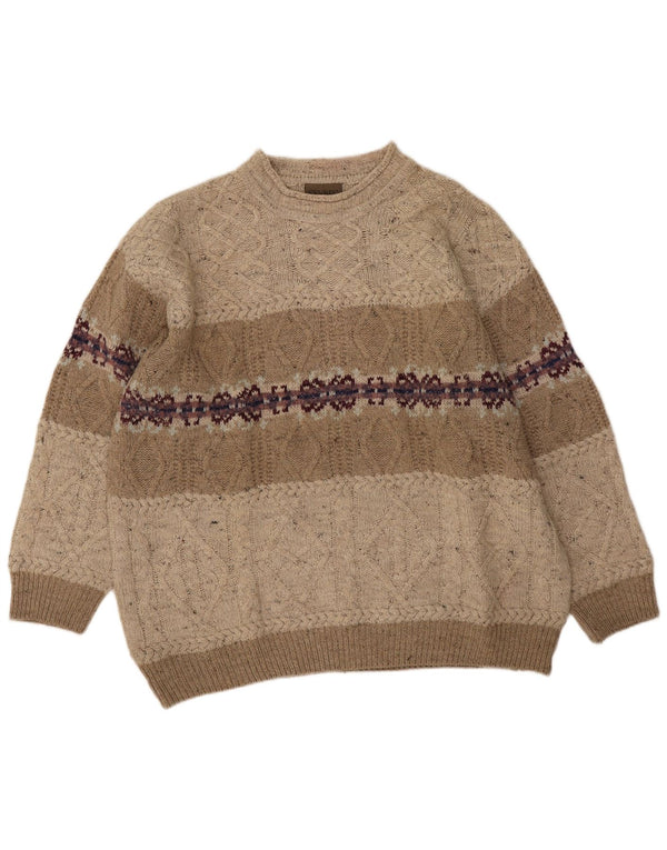 Sevres Herre Crew Neck Jumper Sweater IT 54 XL Beige Fair Isle Wool
