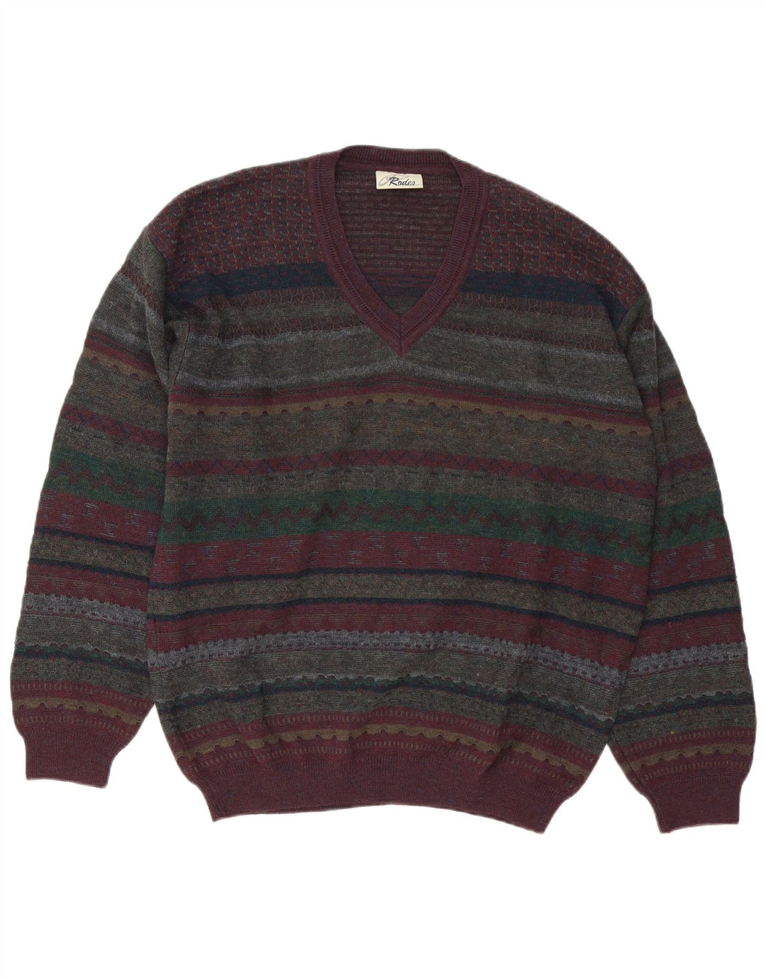 Rodes Herre V-hals sweater Stor flerfarvet Fair Isle Virgin Wool