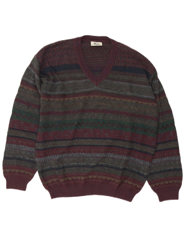 Rodes Herre V-hals sweater Stor flerfarvet Fair Isle Virgin Wool
