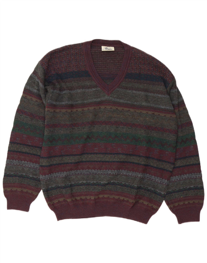 Rodes Herre V-hals sweater Stor flerfarvet Fair Isle Virgin Wool